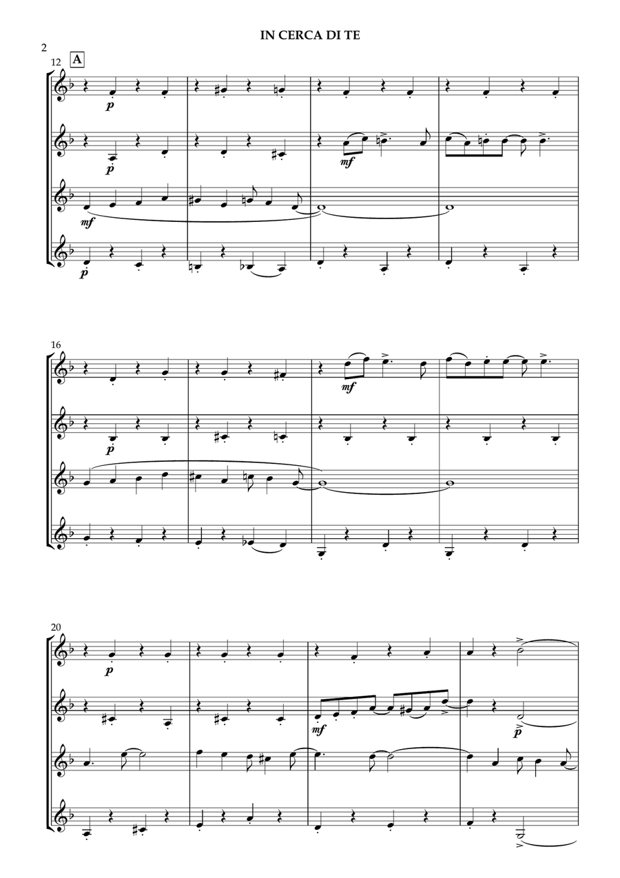 In Cerca Di Te Clarinet Quartet scores gallery preview page 3