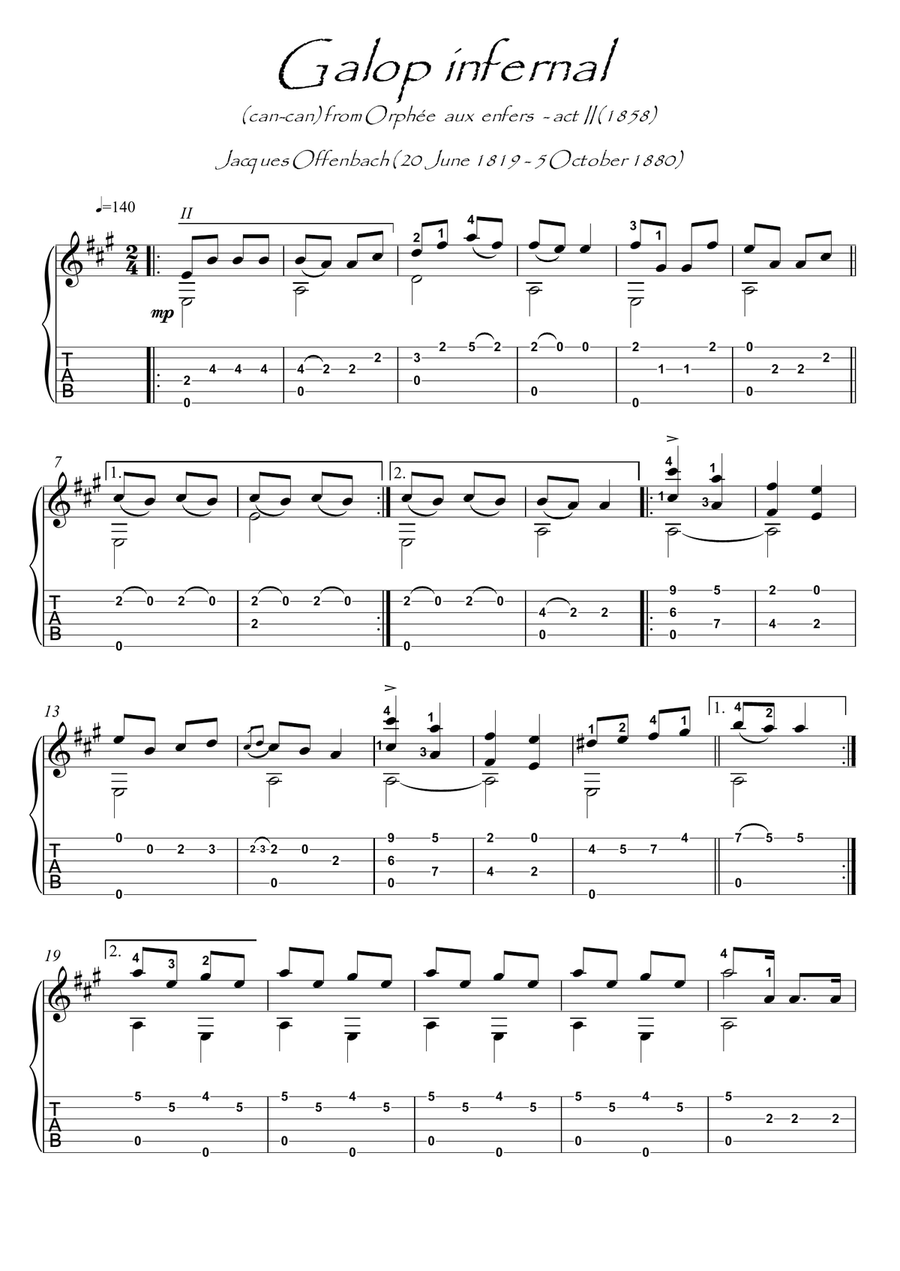 Galop infernal Can-Can guitar fingerstyle with tab Acoustic Guitar scores gallery preview page 1