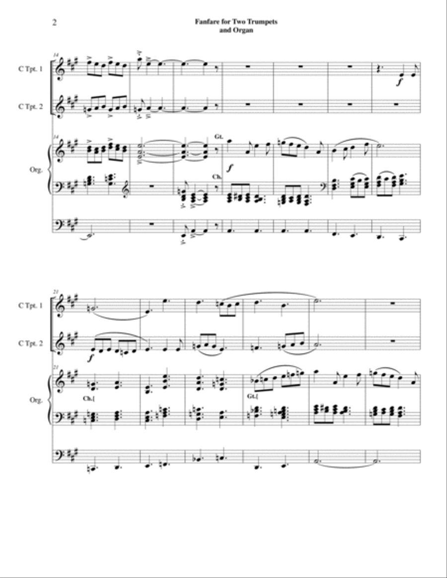 Fanfare for Two Trumpets and Organ Trumpet Duet scores gallery preview page 3