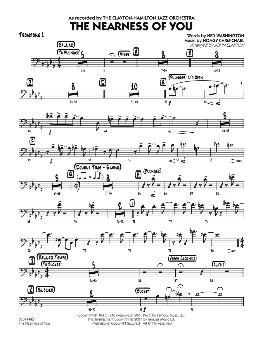 The Nearness Of You - Trombone 1 Jazz Ensemble scores gallery preview page 1