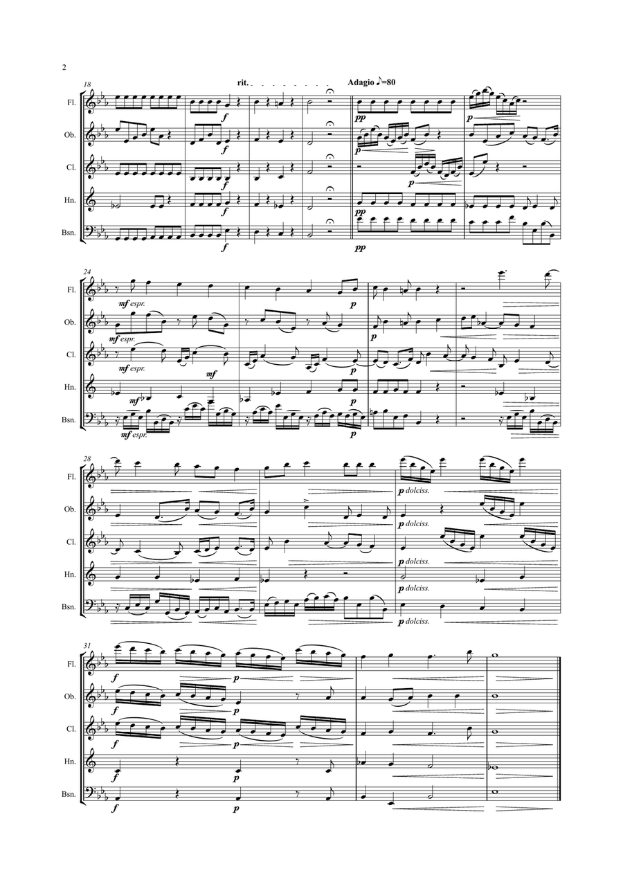 Corelli: Concerto Grosso Op.6 No.8 (Christmas Concerto) III (Adagio/Allegro/Adagio) - wind quintet Woodwind Quintet scores gallery preview page 2