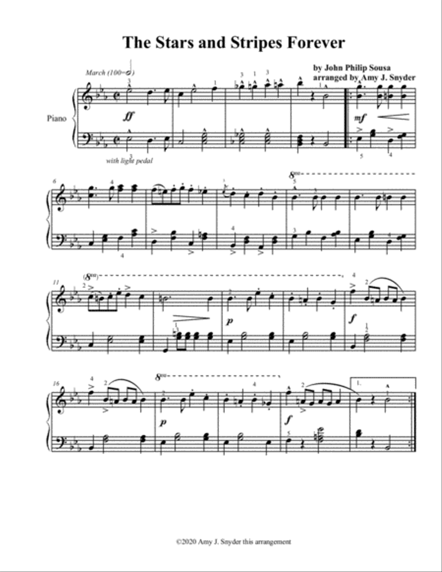 The Stars and Stripes Forever, intermediate piano solo Piano Solo scores gallery preview page 2