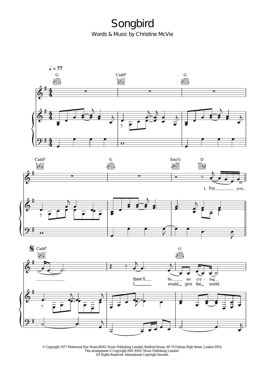 Songbird Piano, Vocal, Guitar scores gallery preview page 1