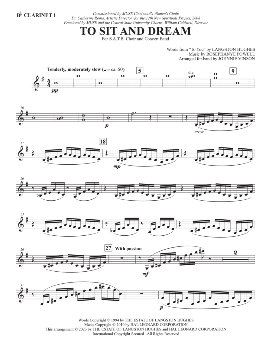 To Sit And Dream (Band Accompaniment) - Bb Clarinet 1