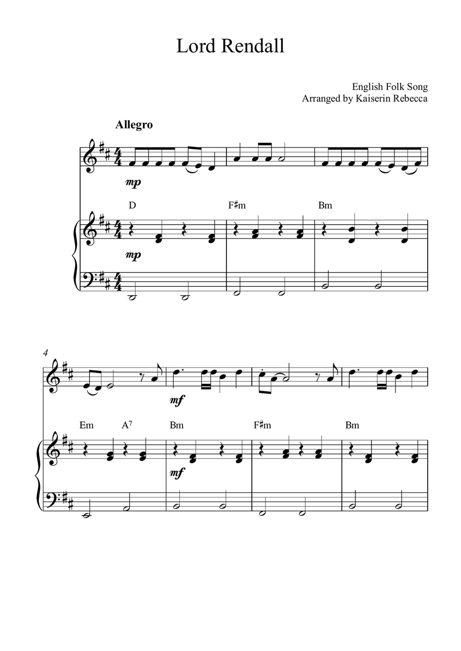 Lord Rendall Violin Solo scores gallery preview page 1