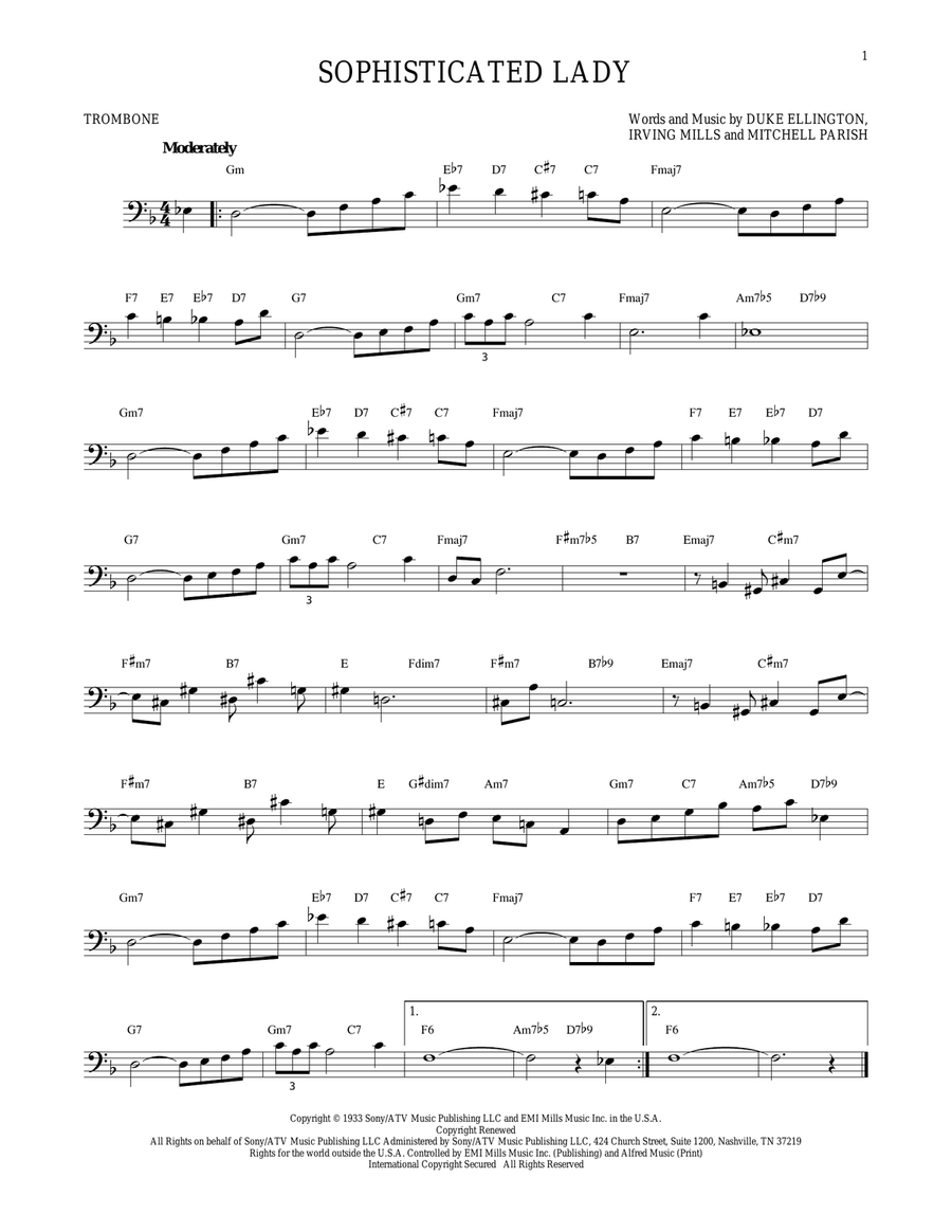 Sophisticated Lady Trombone Solo scores gallery preview page 1