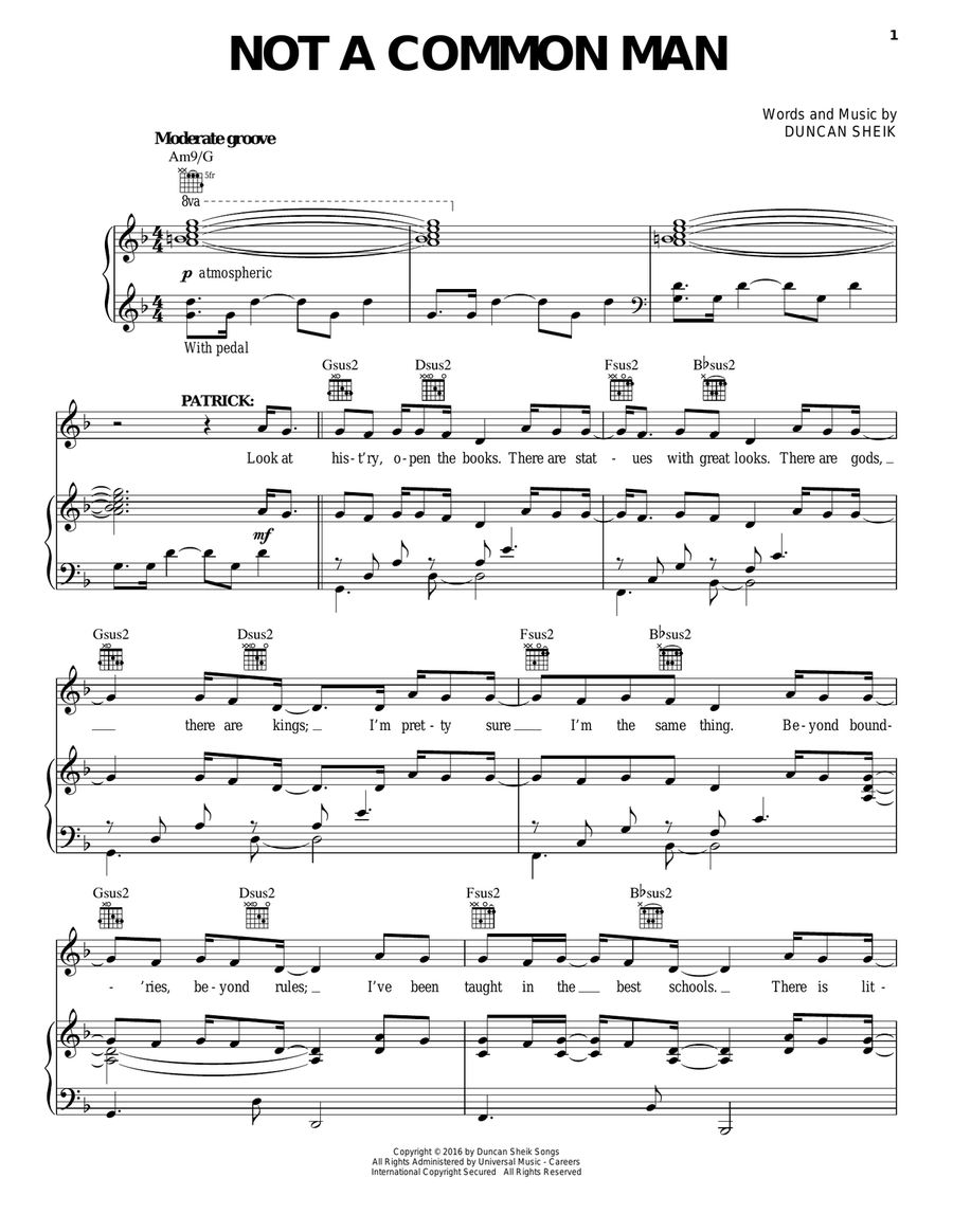 Not A Common Man Piano, Vocal, Guitar scores gallery preview page 1