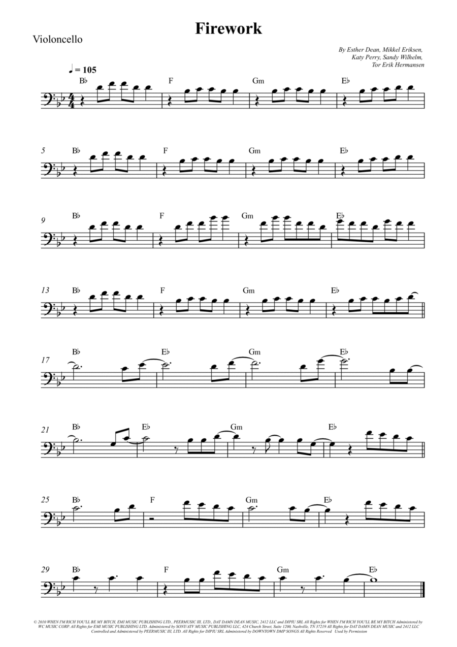 Firework Firework Cello Solo scores gallery preview page 1