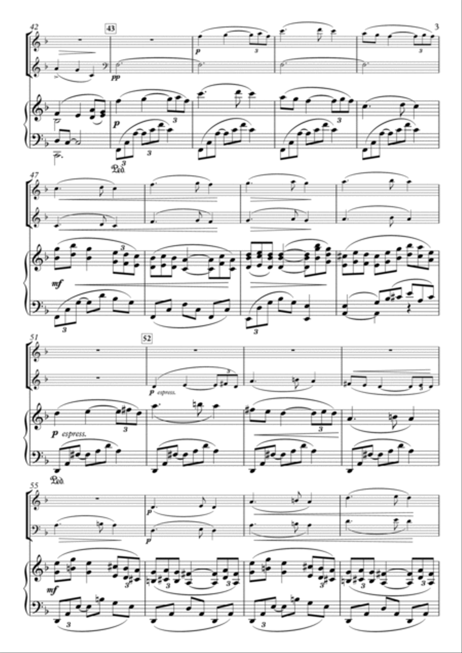 Miniatures, No.4 Romance H.88-1 for Flute, Clarinet & Piano Small Ensemble scores gallery preview page 3