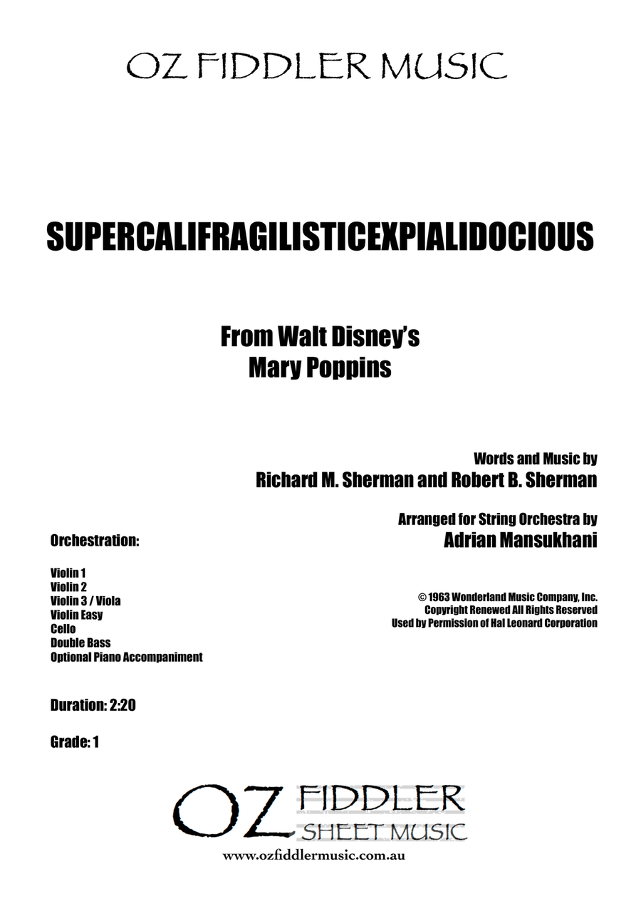 Supercalifragilisticexpialidocious from Walt Disney's MARY POPPINS String Orchestra scores gallery preview page 1