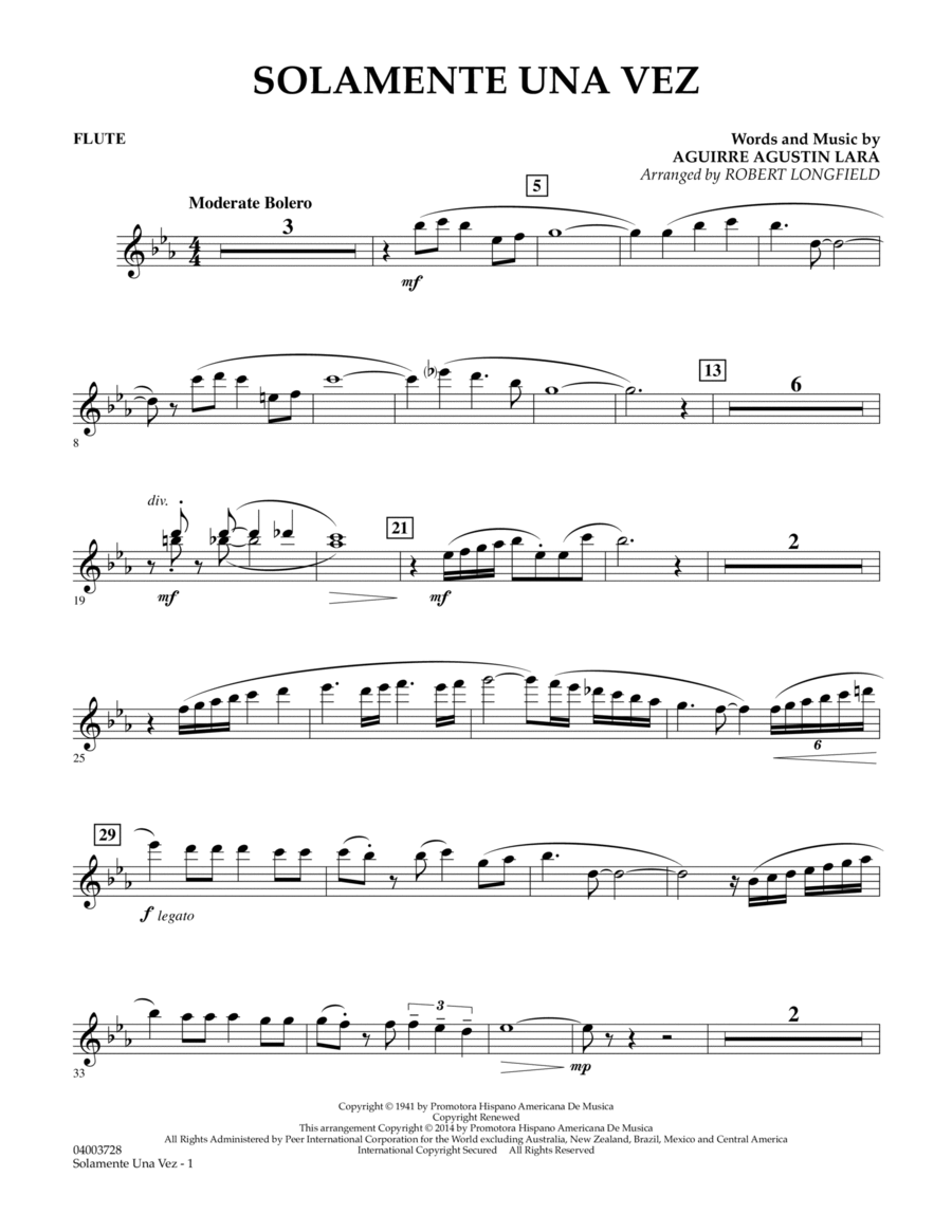 Solamente Una Vez - Flute Concert Band scores gallery preview page 1