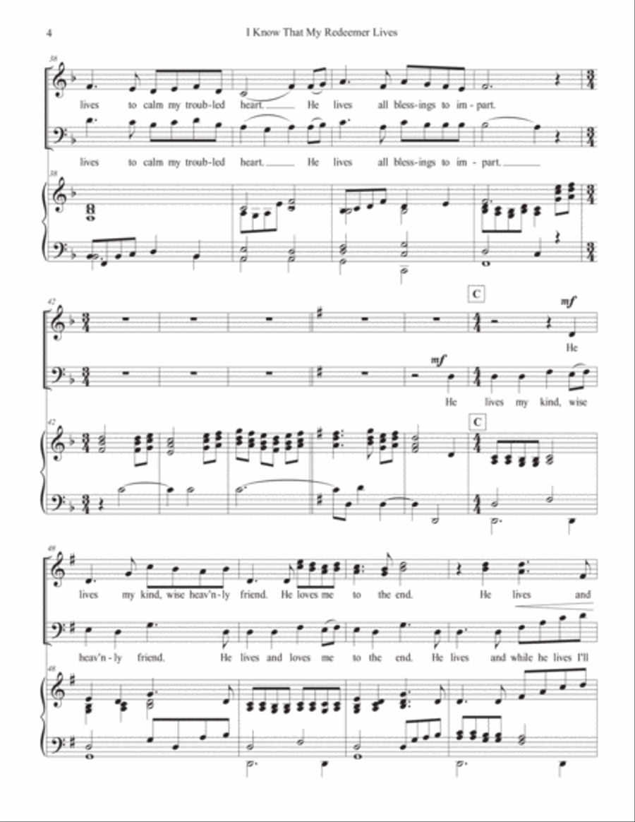 I Know That My Redeemer Lives for Mixed SATB Chorus and Organ or Piano 4-Part scores gallery preview page 4