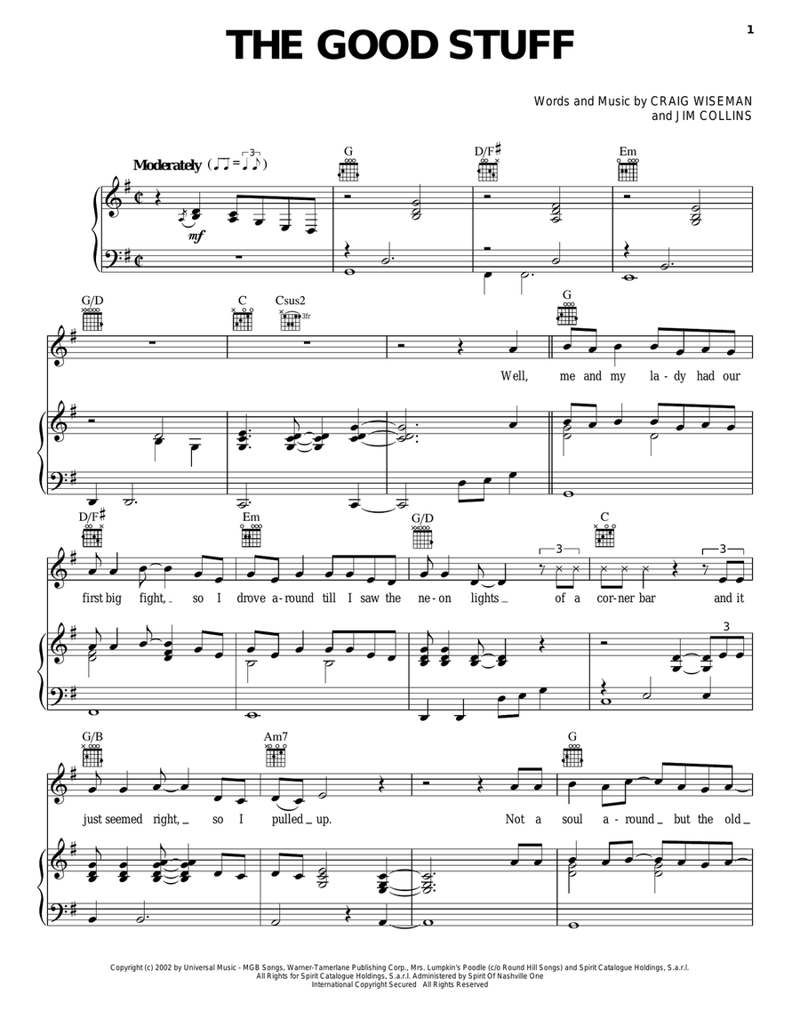 The Good Stuff Piano, Vocal, Guitar scores gallery preview page 1