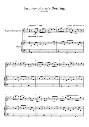 Jesu, Joy of Man's Desiring for Soprano Sax and Piano (Arpeggios Not Chords) - Score and Parts
