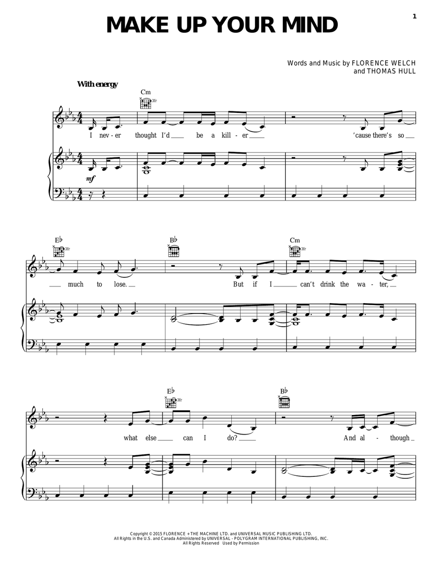 Make Up Your Mind Piano, Vocal, Guitar scores gallery preview page 1
