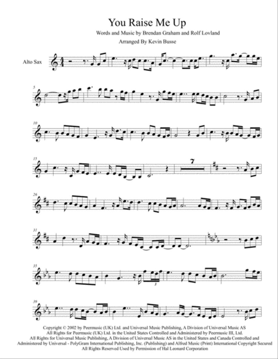 You Raise Me Up You Raise Me Up Alto Saxophone scores gallery preview page 1