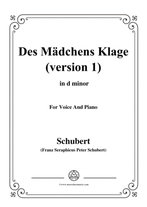 Book cover for Schubert-Des Mädchens Klage(Version I),in d minor,D.6,for Voice and Piano