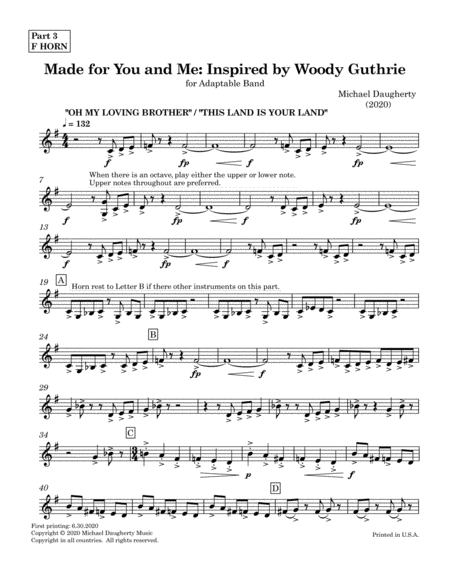 Made for You and Me: Inspired by Woody Guthrie - Part 3 - F Horn