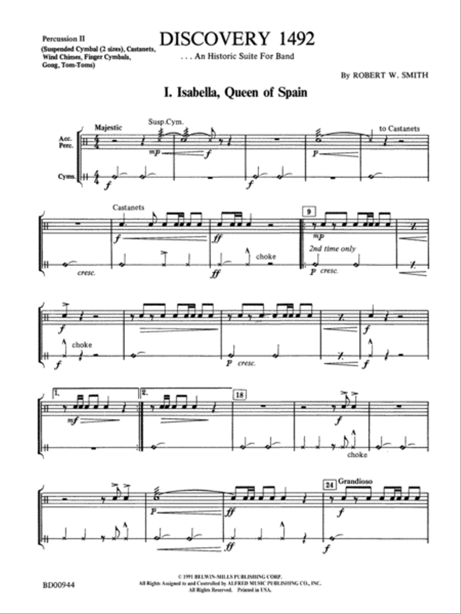 Discovery 1492: 2nd Percussion Concert Band scores gallery preview page 1