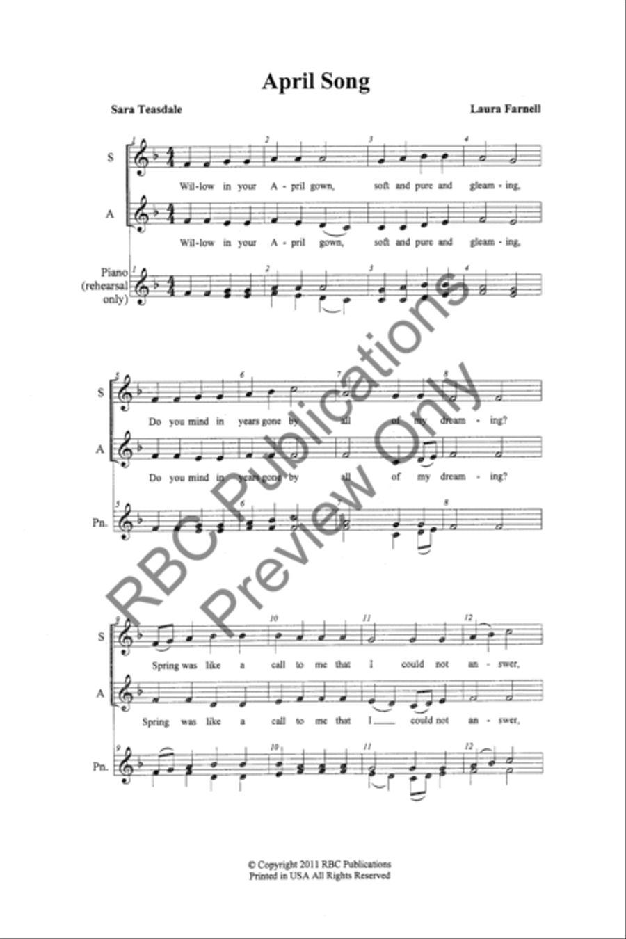 April Song (SA) April Song (SA) SA scores gallery preview page 3