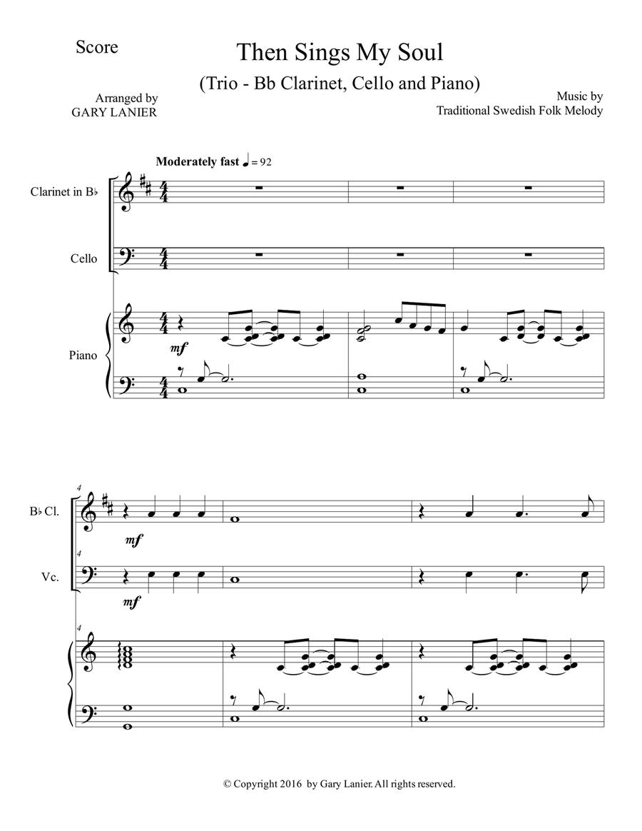 THEN SINGS MY SOUL (Trio – Bb Clarinet & Cello with Piano and Parts) B-Flat Clarinet scores gallery preview page 2