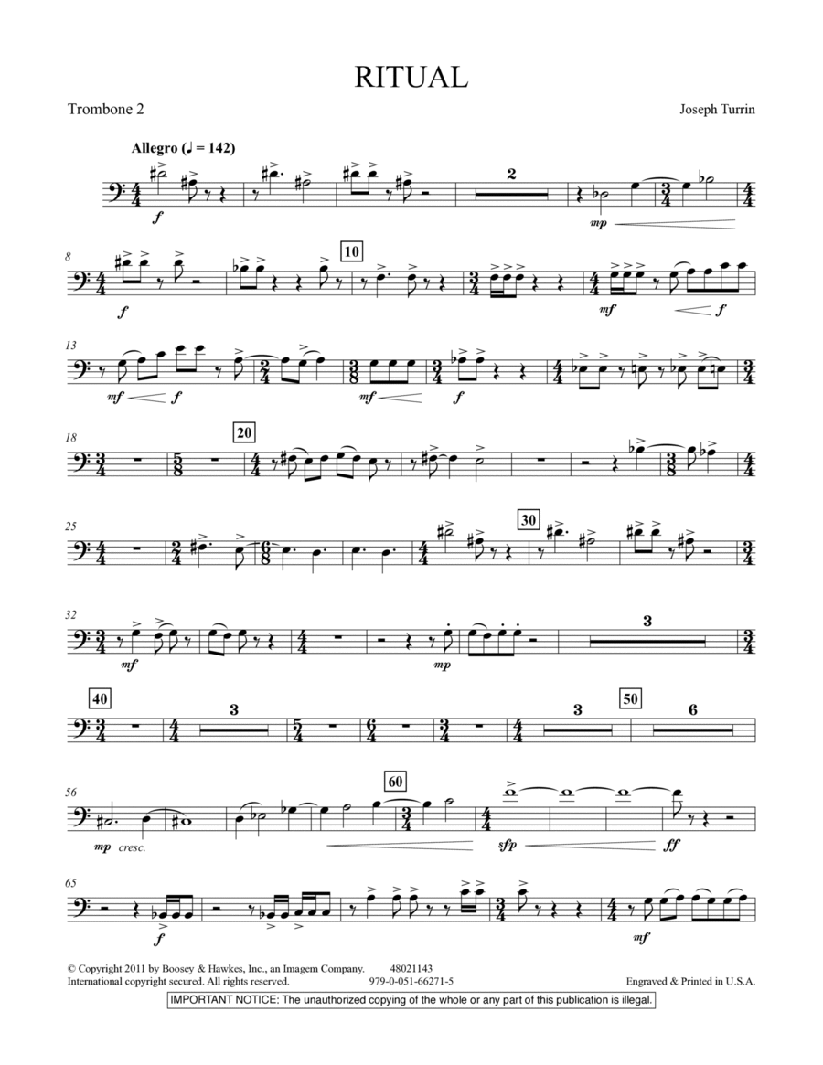 Ritual - Trombone 2 Ritual - Trombone 2 Concert Band scores gallery preview page 1