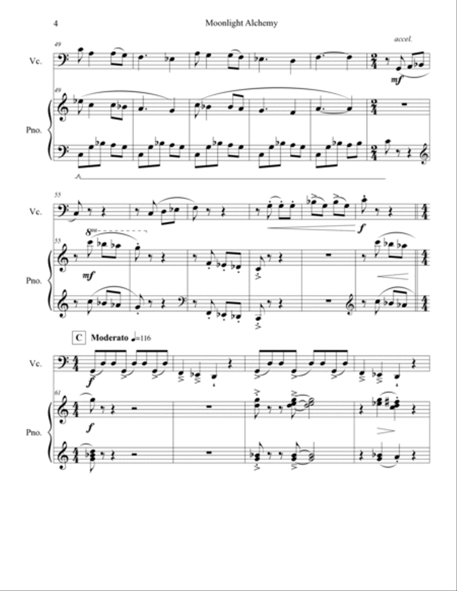Moonlight Alchemy -Intermediate Music for cello and piano Piano scores gallery preview page 5