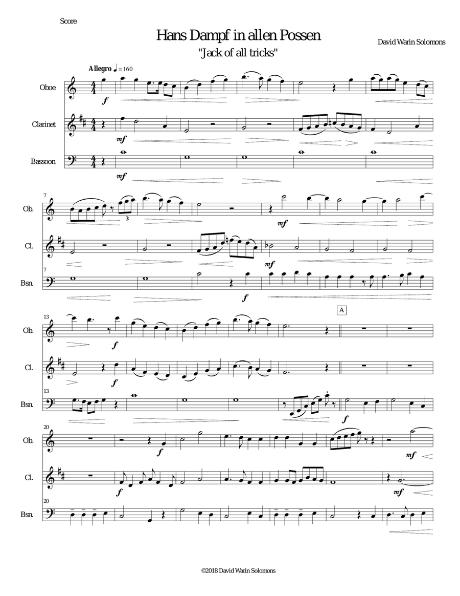 Hans Dampf in allen Possen (Jack of all tricks) for wind trio (oboe, clarinet, bassoon) Woodwind Trio scores gallery preview page 2