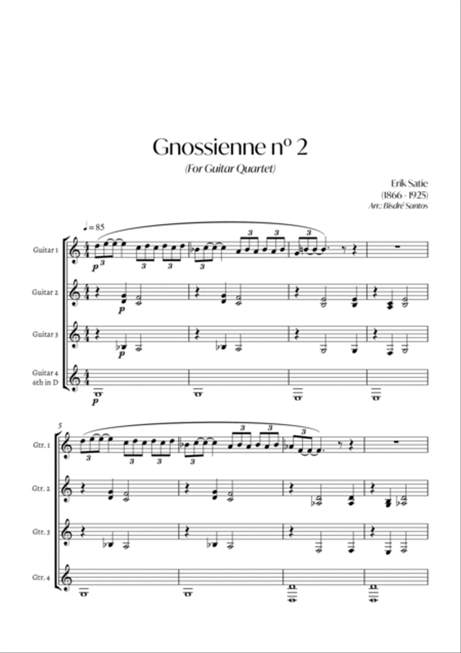 Gnossienne nº 2 (4 Guitars) - Score Only Guitar Ensemble scores gallery preview page 2