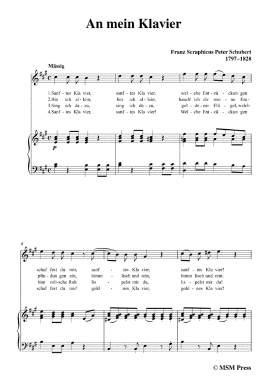 Schubert-An mein Klavier,in A Major,for Voice&Piano Voice scores gallery preview page 3