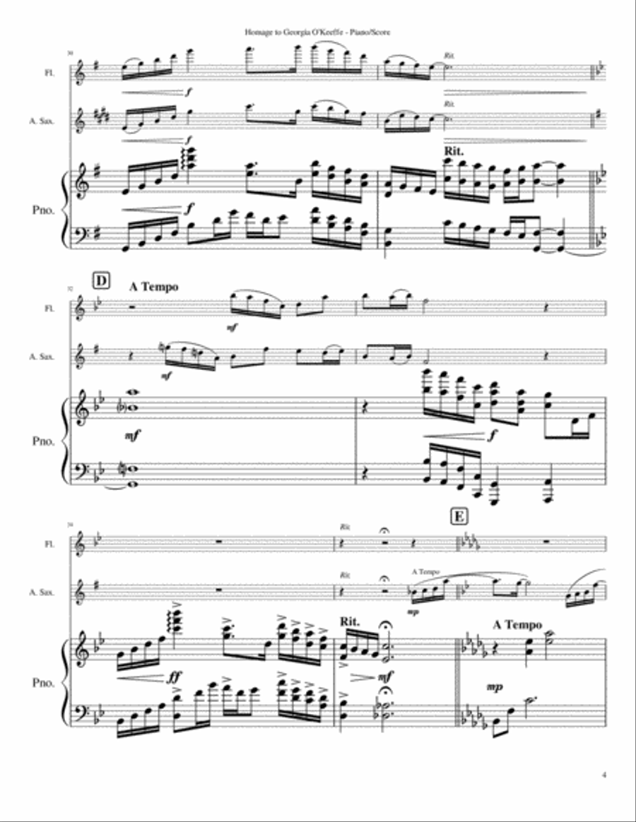 Homage to Georgia O'Keeffe (Flute, Alto Saxophone & Piano) Small Ensemble scores gallery preview page 4