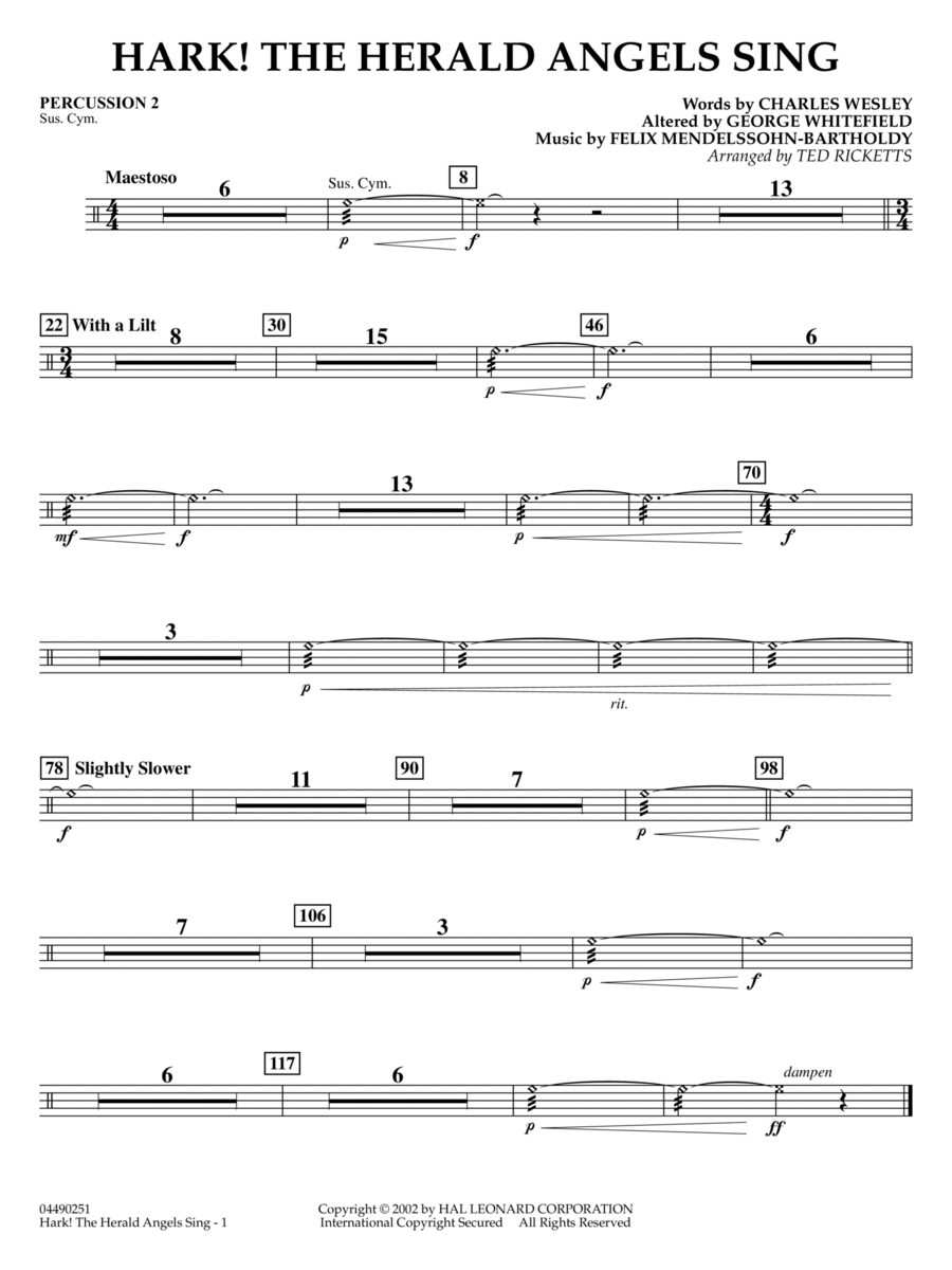 Hark! The Herald Angels Sing (arr. Ted Ricketts) - Percussion 2 Full Orchestra scores gallery preview page 1