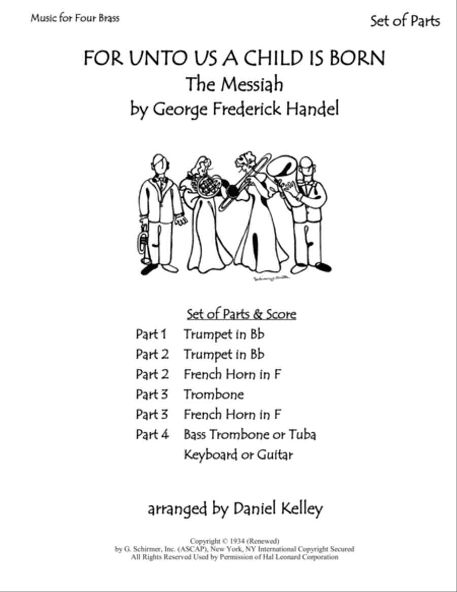 For Unto Us A Child Is Born from The Messiah for Brass Quartet (2 Trumpets, Trombone, Bass Trombone Small Ensemble scores gallery preview page 2