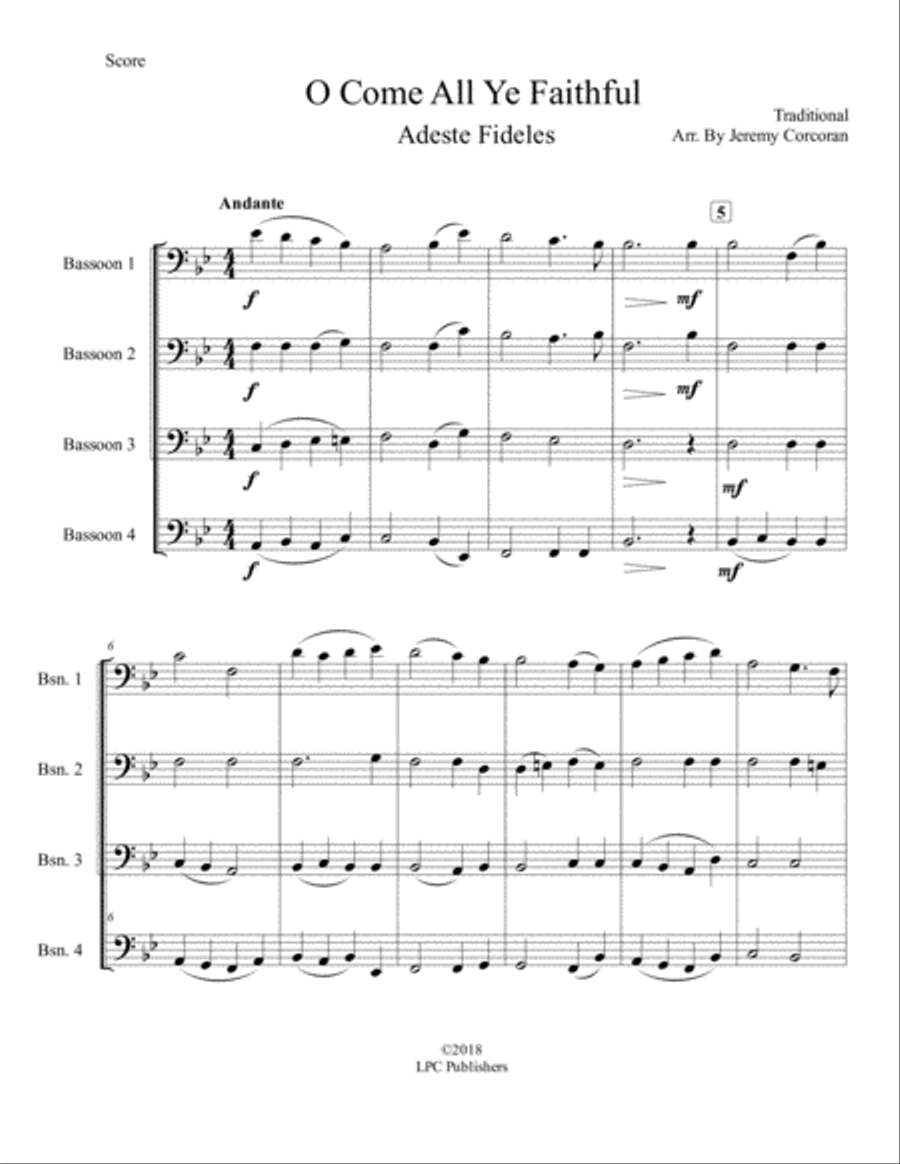 O Come All Ye Faithful for Bassoon Quartet Woodwind Quartet scores gallery preview page 2