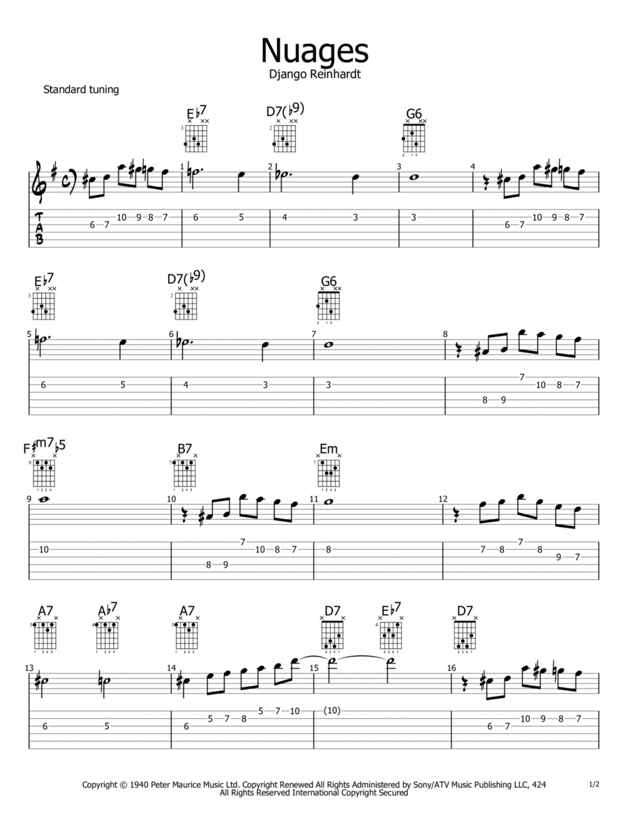 Nuages Electric Guitar scores gallery preview page 1