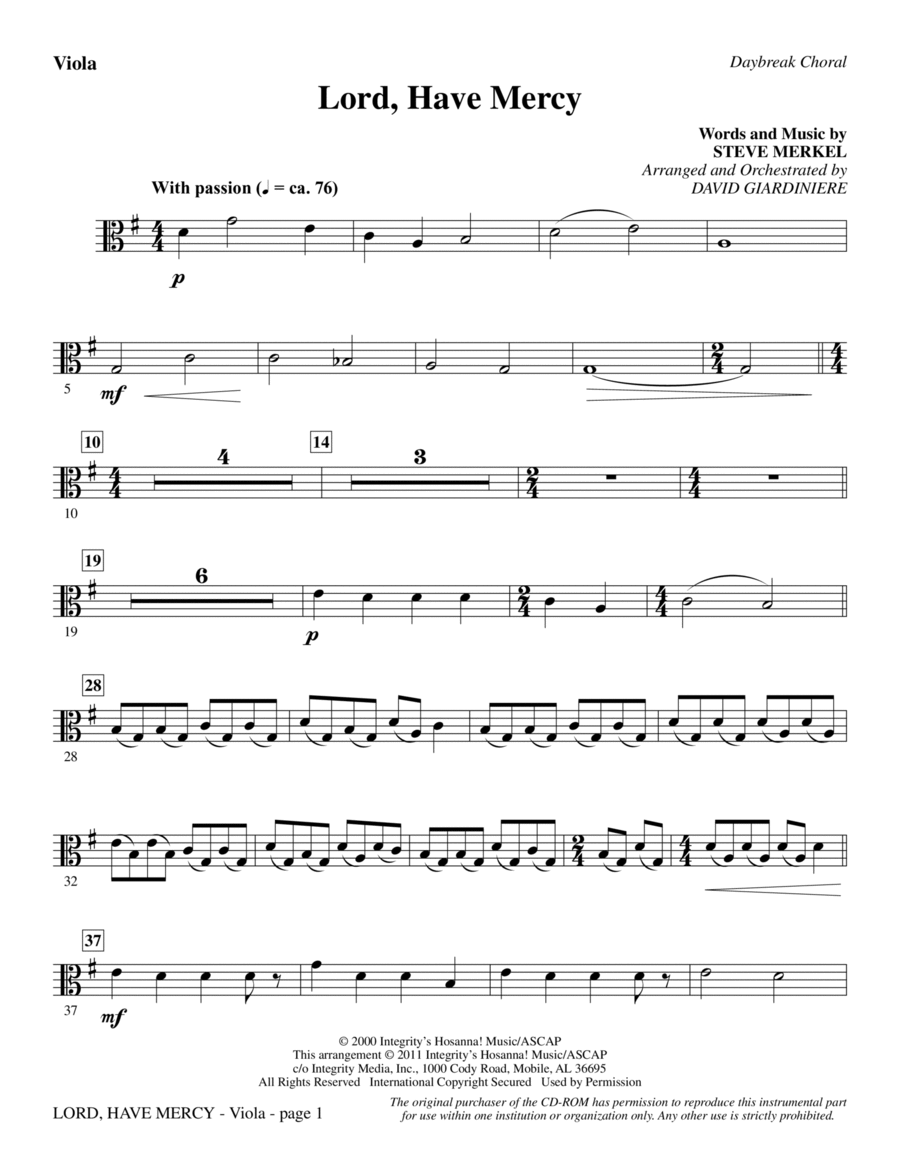 Lord Have Mercy - Viola Lord Have Mercy - Viola Choir scores gallery preview page 1