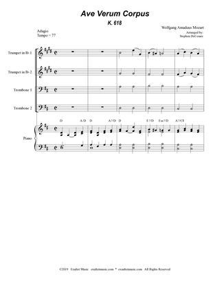 Book cover for Ave Verum Corpus (Brass Quartet - Piano accompaniment - Alternate Version)