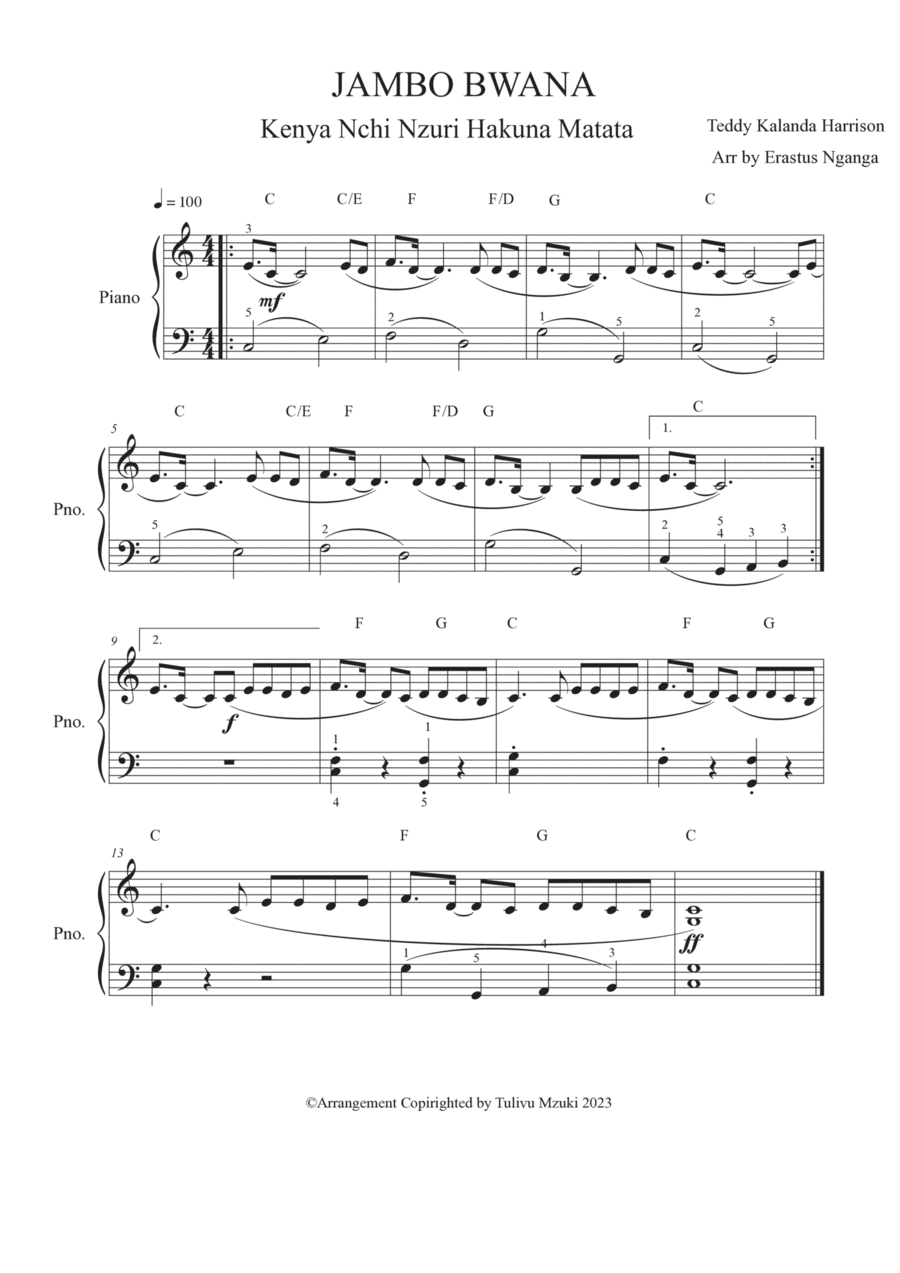 JAMBO BWANA Easy Piano scores gallery preview page 1