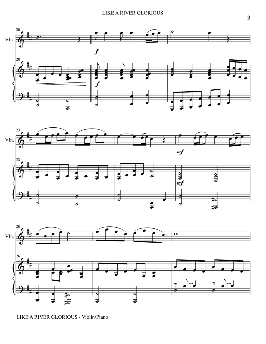 LIKE A RIVER GLORIOUS (Violin Piano and Violin Part) Violin Solo scores gallery preview page 3