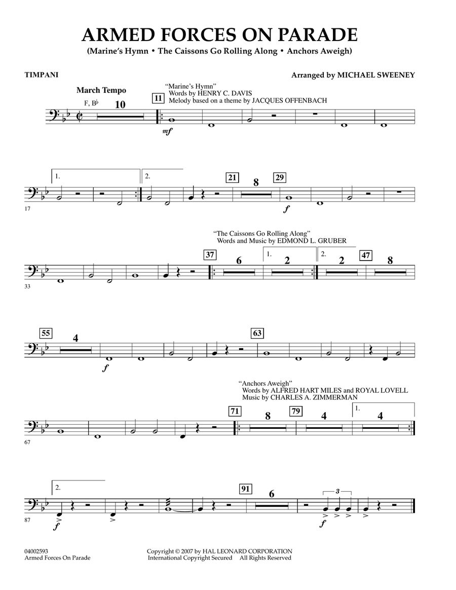 Armed Forces on Parade - Timpani Concert Band scores gallery preview page 1