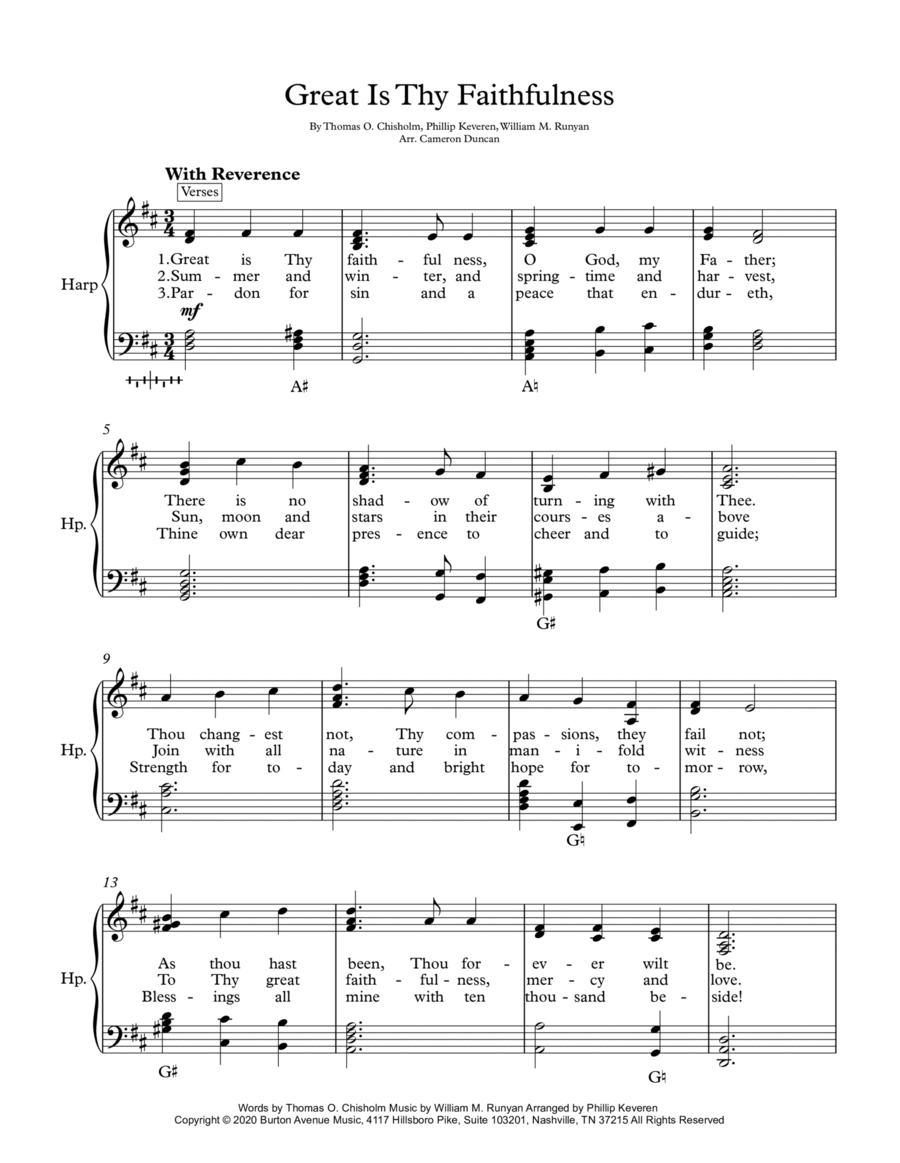 Great Is Thy Faithfulness Harp scores gallery preview page 1