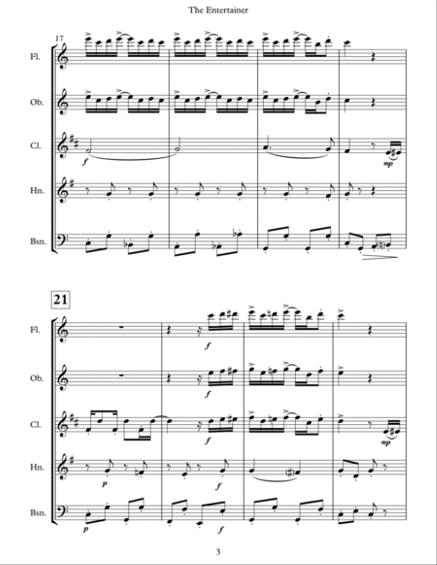 The Entertainer for Wind Quintet Woodwind Quintet scores gallery preview page 3
