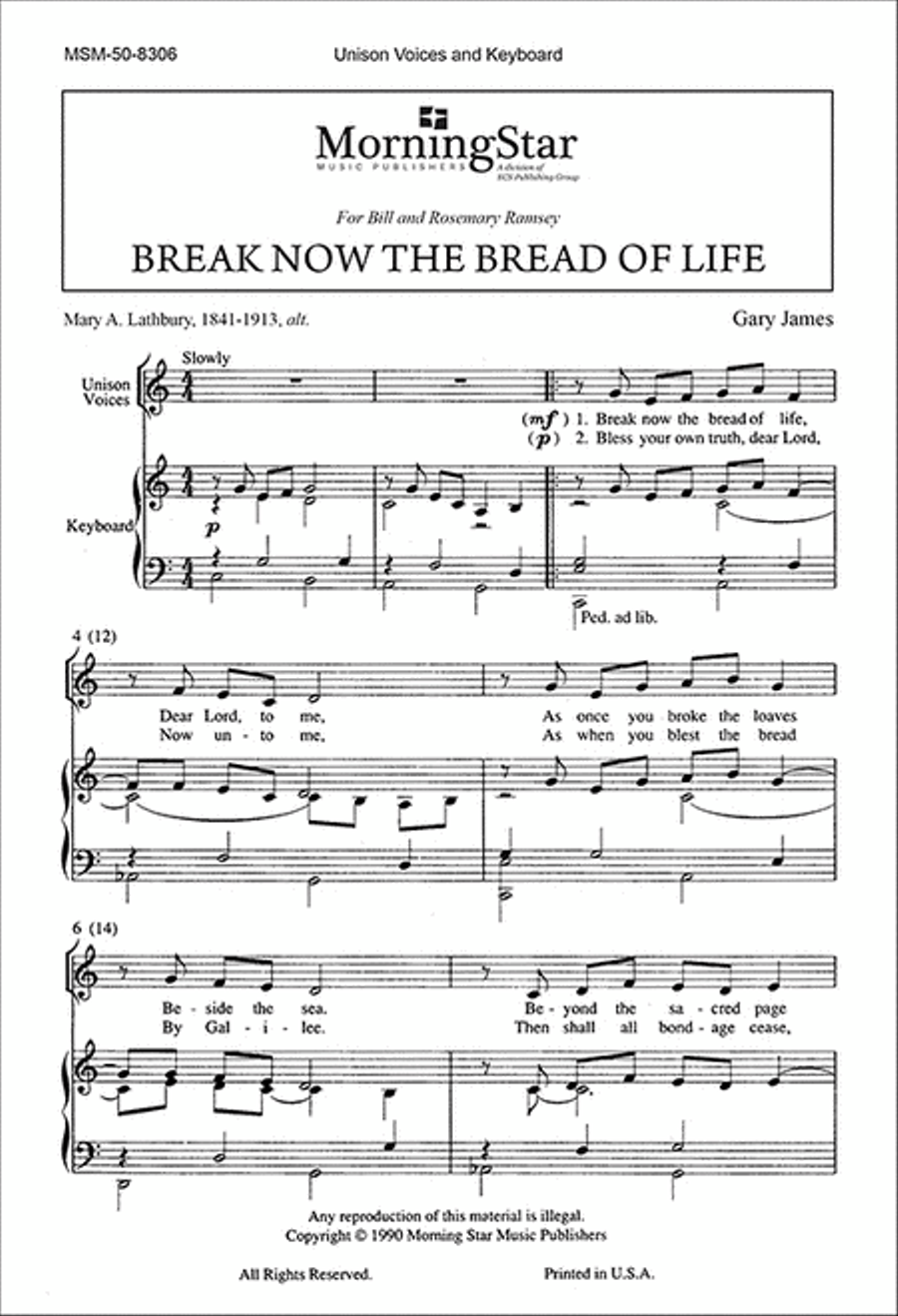Break Now the Bread of Life Unison Choir scores gallery preview page 1