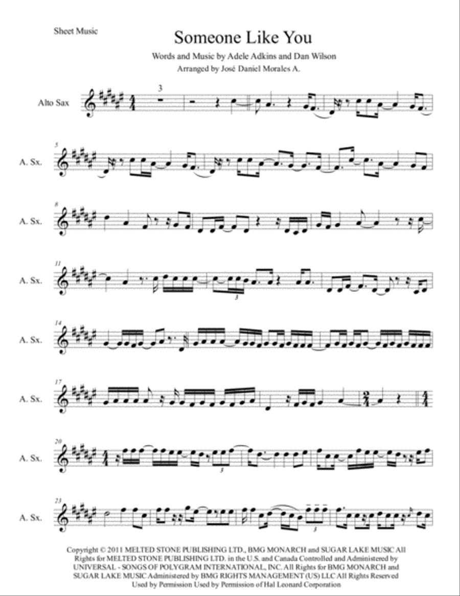 Someone Like You Alto Saxophone scores gallery preview page 1