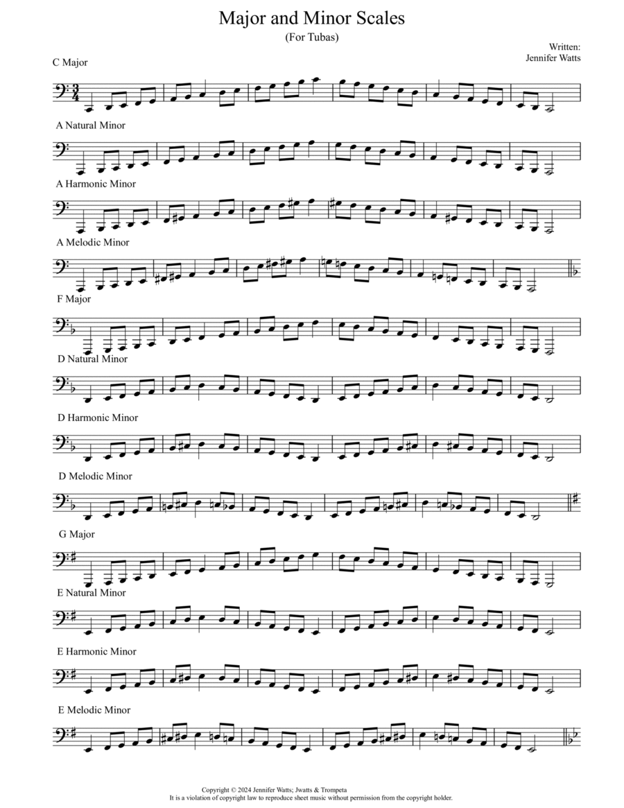 Major and Minor Scales for Tubas Tuba scores gallery preview page 1