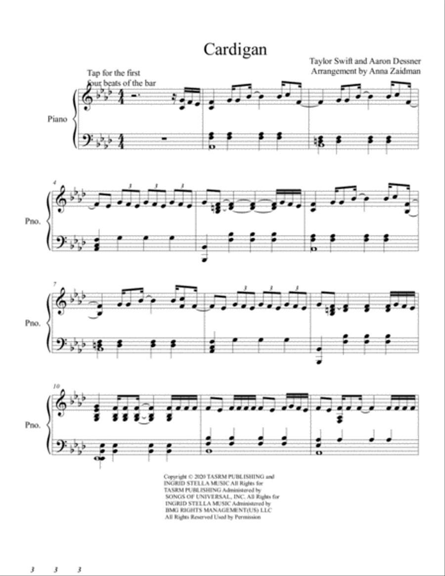 Cardigan Piano Solo scores gallery preview page 2