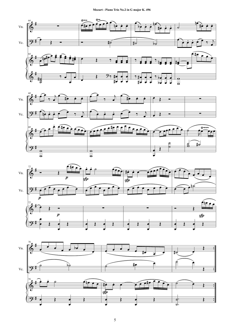 Mozart - Piano Trio No.2 in G major K 496 for Violin, Cello and Piano Cello scores gallery preview page 5