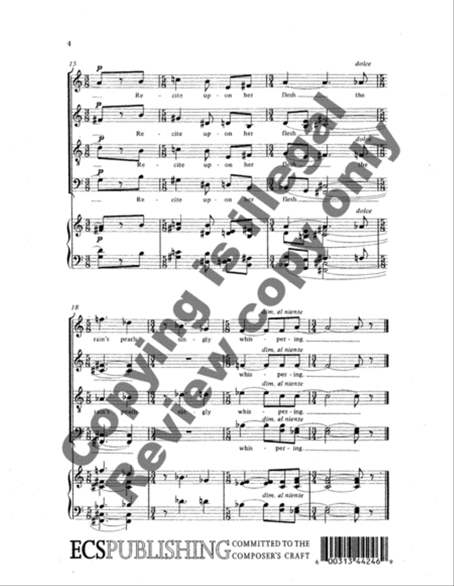 Four e.e. cummings poems: 2. the moon is hiding in her hair 4-Part scores gallery preview page 6