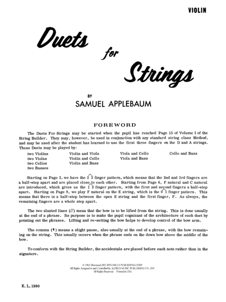 Duets for Strings, Book 1 by Samuel Applebaum Violin - Sheet Music