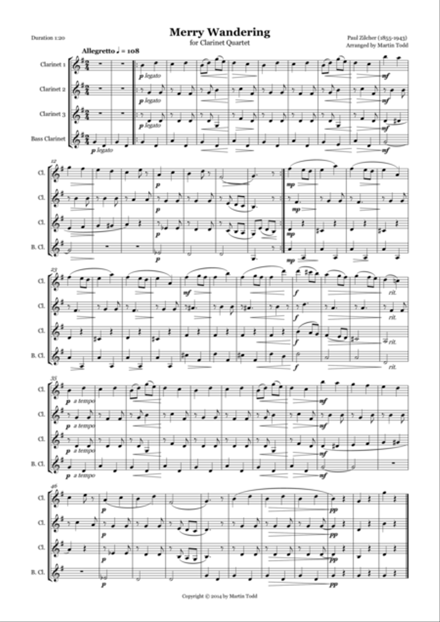 Merry Wandering for Clarinet Quartet Clarinet Quartet scores gallery preview page 1